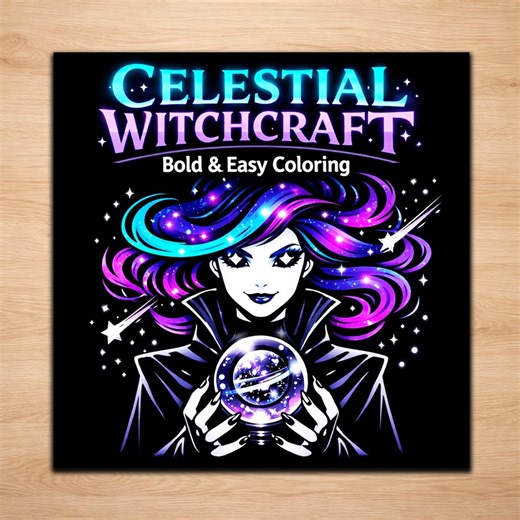 Witch Coloring Pages – Celestial Cosmic Witch Portraits Printable Set