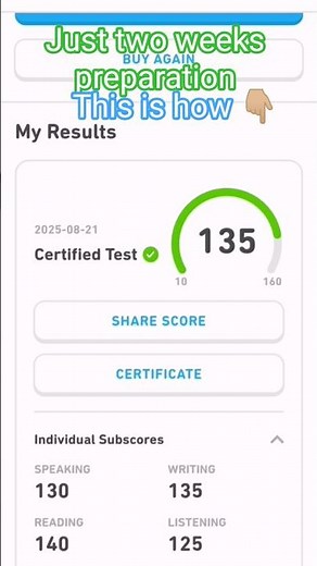 My Duolingo English test score after two weeks preparation #duolingoenglishtest #duolingotutorials