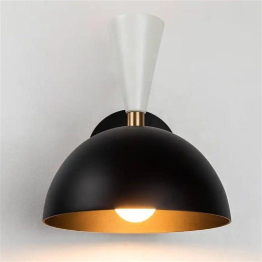 Mid Century Modern Wall Sconce – Black & Brass Dome Light, Gold Interior - Etsy