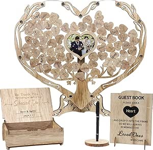 Heart Wedding Guest Book Alternative, Rustic Wooden Wedding Souvenirs with Heart Picture Frame, Heart Guest Book Drop Box, Personalized Decor Party Birthday