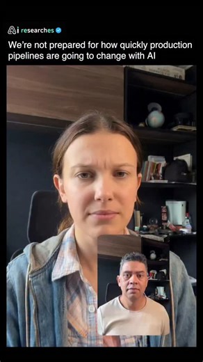 AI researches | AI on Instagram: "Stranger Things cast Deepfake video stuns with AI realism. A creator (@ederxavier3d) overlaid the faces of Millie Bobby Brown, Finn Wolfhard, and other young cast members onto real people in a video call, creating a clip that's tough to spot as fake. Kling Al version 2.6, from Kuaishou, enables this by uploading a motion reference video and target image for quick, realistic results up to 30 seconds. Hollywood pros see potential for cheap reshoots and de-aging, b