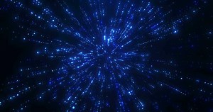 Flying sparkling and shiny particles, falling blue glowing , abstract rain of dots. Particle Explosion. Digital futuristic background. Seamless loop 4k video.