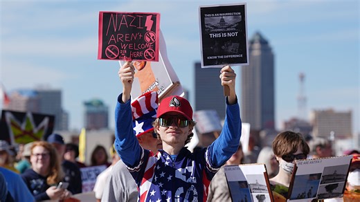 See thousands protest at the State Capitol during the No Kings rally in Des Moines, Iowa