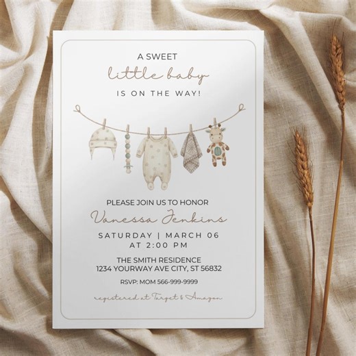 Baby Shower Invitation| Gender Neutral Clothesline Design (digital Download) - Etsy