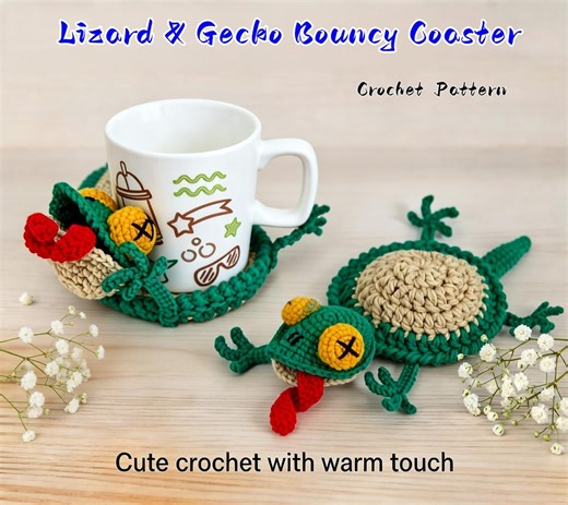 Lizard Coaster Crochet Pattern Pdf,animal Gecko Coaster Funny Mug Holder Amigurumi - Etsy