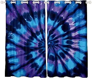 Feelyou Tie Dye Curtains Boho Psychedelic Swirl Grommet Curtain for Bedroom Bohemian Gypsy Thermal Curtain Trippy Boho Tribal Window Draperies Blue Purple 42W x 84L Set of 2 Panels