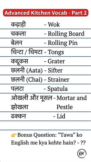 22 March 202699% log nahi jaante in Kitchen Tools ke English naam! | Lesson 2
