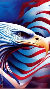 Bald eagle with USA flag waving background cartoon comic book style patriotic animation - 4K9x16 vertical new stock video footage AI Stock Video