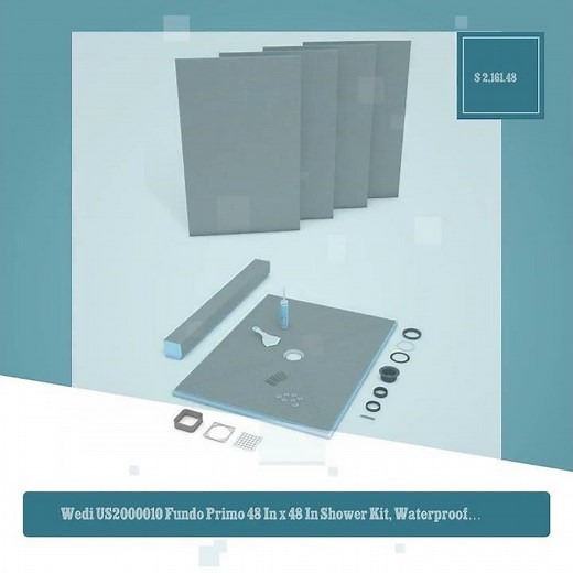 Wedi US2000010 Fundo Primo 48 In x 48 In Shower Kit, Waterproof Board Installation System with Ce...
