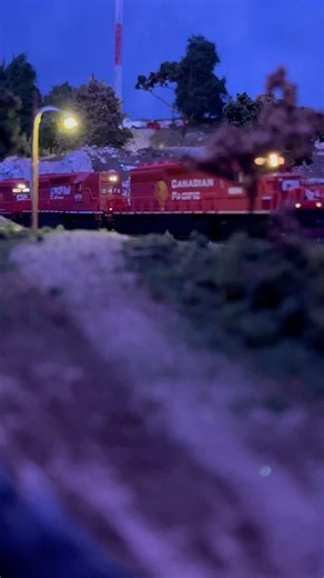 CPKC SD40s at Dusk near Sudbury Junction in N Scale