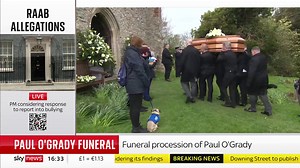 The funeral of Paul O'Grady has been taking place in Kent today. Read more on this story: https://trib.al/wwBj4qO 📺 Sky 501, Virgin 602, Freeview 233 and YouTube | Sky News