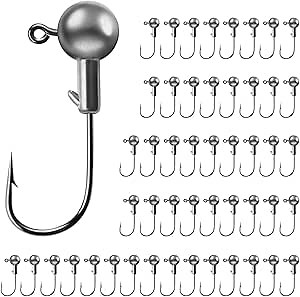 IZA 50PCS Fishing Hooks Jig Heads Barb Unpainted Hook Soft Lure Fishing Bait Hook for Saltwater Freshwater