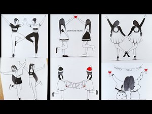 6 Easy Drawing girls best Friend Drawings ideas | Pencil sketch tutorial for beginners/girls drawing