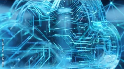 Cinematic 4K Abstract Animation of a Digital Cloud Computing Icon Connecting to a High-Speed Global Network