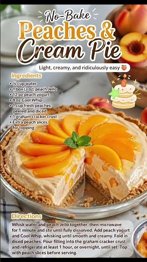 No Bake Peaches & Cream Pie 🍑🤍 Easy Summer Dessert!