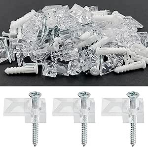 DaKuan 50-Pack Heavy Duty Mirror Clips with Screws - 21mm x 13mm Clear Plastic & Metal Mounting Brackets for Glass, Photos, Picture Frames (Invisible Design, Easy Screw Fixing)