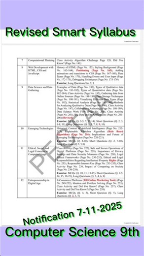 Revised Smart Syllabus 9th Computer Science #class9 #smartsyllabus #update #revisedsyllabus