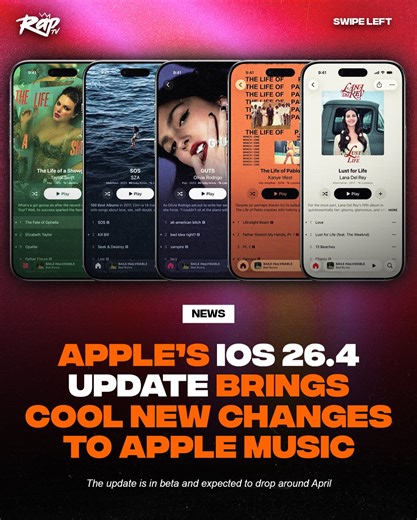 RapTV | Need this update ASAP‼️😤 Apple’s new iOS 26.4 update will bring these dope changes to Apple Music‼️💿 Y’all hyped for this⁉️🤔 | Instagram