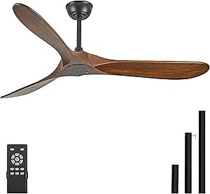 60 In Ceiling Fan Without Light, Ceiling Fan No Light With Remote Control And Quiet Dc Motor 6 Speed, Indoor Outdoor Ceiling Fans For Bedroom Porch Modern Propeller 3 Blade Dark Walnut