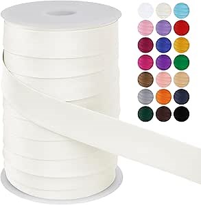 LEREATI Satin Bias Tape Double Fold 1 Inch x 55 Yards, Bias Tape for Sewing, Polyester Quilt Binding Tape, Piping Trim Fabric Tape for Hemming, Seaming, DIY Crafts (Off-White)