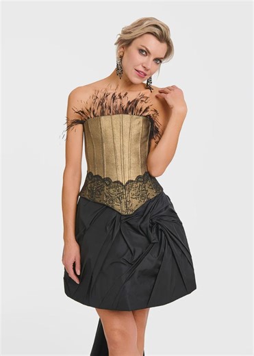 Gold Denim Corset With Chantilly Lace and Ostrich Feathers – Victorian Bustier - Etsy