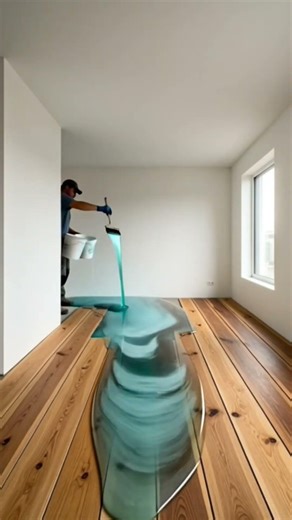 Wood & Resin River Floor Installation #interiordesign #shorts #wood #usa