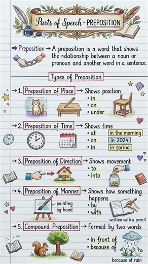 parts of speech - Preposition #englishlearning #grammar