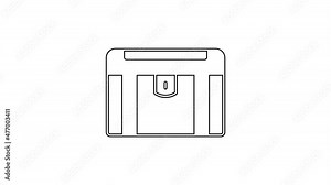 Black line Antique treasure chest icon isolated on white background. Vintage wooden chest with golden coin. 4K Video motion graphic animation