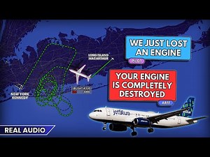 47 minutes in the air with destroyed engine. JetBlue Airbus A320 diverts to JFK. Real ATC