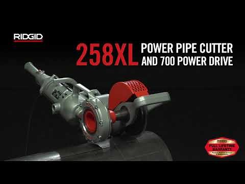Together the RIDGID® 258XL Power Pipe Cutter and 700 Power Drive deliver efficiency