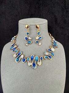 Blue Enamel Statement Necklace and Earrings Set • Elegant Art Deco Inspired Gift for Women - Etsy