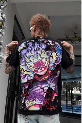 Luffy-Inspired Oversized Graphic Tee for Anime Fans