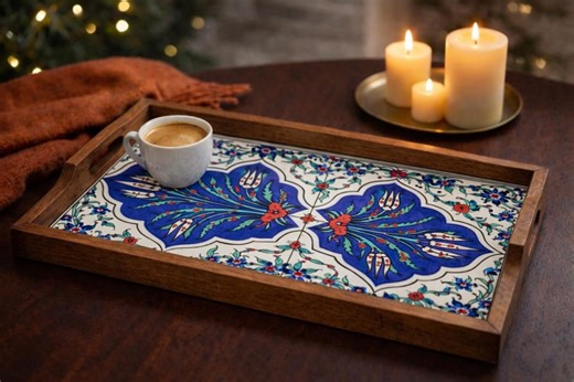 Handmade Ottoman Tray – Solid Wood With Turkish Tile Inlay – Decorative Serving Coffee Table Tray - Etsy Australia