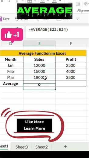 ✨️Learn Excel AVERAGE Function Fast #excelshorts #ExcelTips #spreadsheets #linesheets #viral #trend