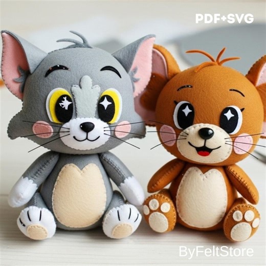 Tom and Jerry Felt Sewing Pattern PDF and SVG. Cute Cartoon Plush Toy Pattern. DIY Soft Felt Animals for Kids. - Etsy