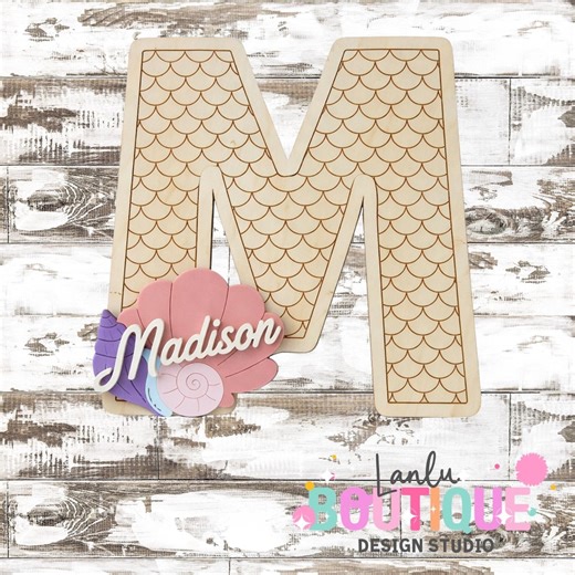 Personalized Mermaid Name Sign for Kids Room - Custom Scalloped Wood Letter Wall Decor - Mermaid Nursery Decor - Etsy