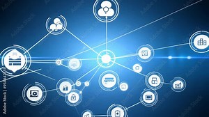 Colorful Network Animation: Growing Media Icons and Connected Nodes in Motion