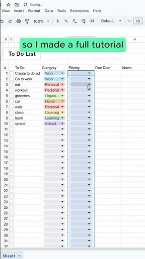 My To-Do List Spreadsheet Setup in Google Sheets