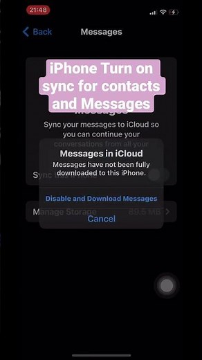 iPhone Turn on Sync for Contacts and messages