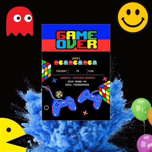 Retro Game Birthday Invitation Template - Etsy