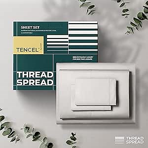 THREAD SPREAD 100% Tencel Sheets California King Size - 4 PC Cal King Tencel Lyocell Sheets Set, Extra Soft, Cool, Silky Tencel Eucalyptus Sheet Set, Fits Upto 18" Deep Pocket Mattress - Silver Grey