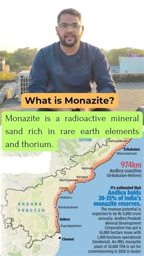 “Monazite in India: Strategic Mineral & Coastal Reserves Explained” #upsc #prelims2026 #gk #iasexam