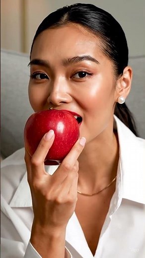 Beautiful Girl Closeup Red Lipstick Eating Apple in Slow Motion 🍎💋#beautiful #girl #apple #eating