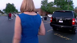 Wilson County Sheriff Calvin L. Woodard Jr. shuts the car door on CBS 17's Amy Culter Tuesday night following a candidate forum. Read more on why CBS 17 wanted to talk to Woodward > cbs17.com/1154375730 | CBS 17