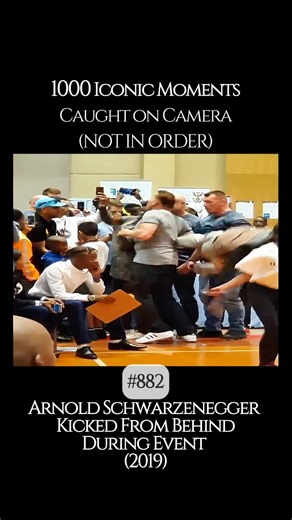 Iconic Moments | Live TV Chaos | ClipVerse™ on Instagram: "In May 2019, Arnold Schwarzenegger was attending a public fitness event in Johannesburg as part of the Arnold Classic Africa. The gathering was open to spectators and media, with cameras recording the activity as Schwarzenegger interacted with attendees. Without warning, a man rushed toward Schwarzenegger from behind and kicked him while the event was still in progress. The unexpected attack was captured on video, causing brief confusion