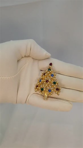 Vintage Christmas Tree Brooch, Colorful Rhinestones, Set Within a Gold Beaded Garland, Eisenberg Jewelry Company - Etsy