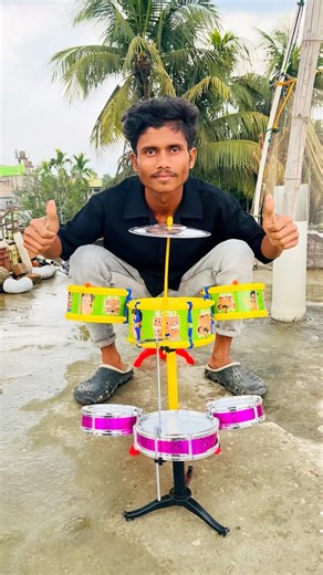 Hip Hop Drums Set Senior Musical Band Instruments with 3 Drums, 1 Dish, 1 Stool & Sticks🔥