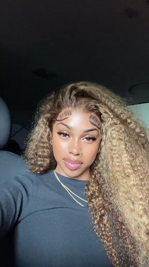 Cynosure Hair 13x4 Curly Honey Blond Ombre Color Highlight Lace Front Human Hair Wigs