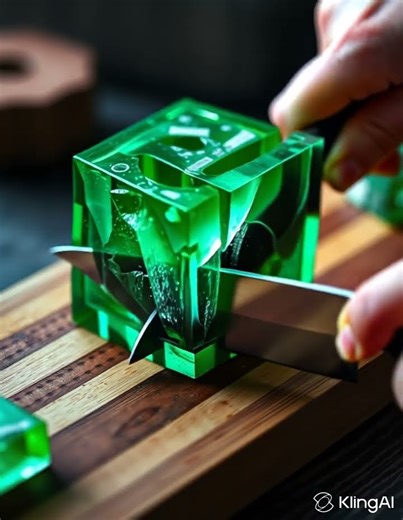 Satisfying Knife Cutting a Minecraft Emerald Block 💚