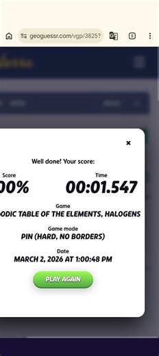 Seterra (Geoguessr Version) Periodic Table of the Elements, Halogens In 1.547 (IGT) (NBPH)